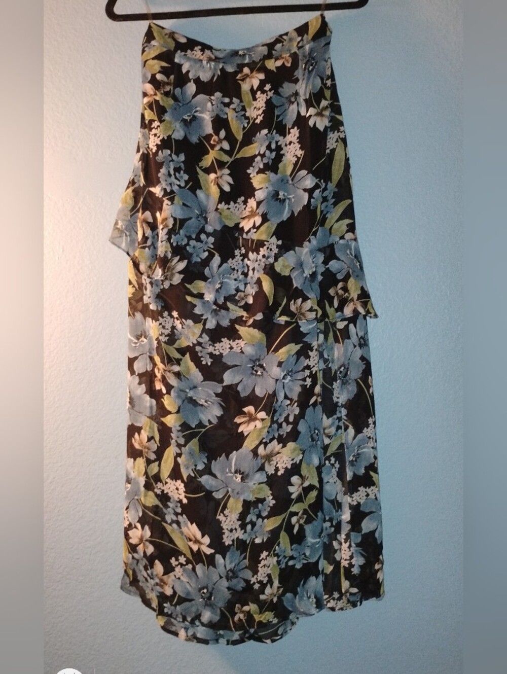 Tiered Floral Maxi Skirt - Blue Floral on Black